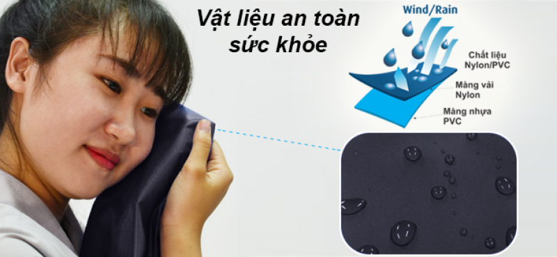 Chất liệu Nylon/PVC xanh đen 1 - áo mưa RANDO